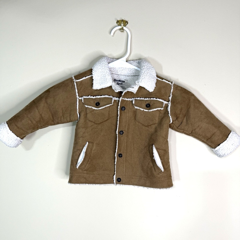 Osh Kosh 18M Faux‎ Suede Sherpa Lined Fuzzy Soft Furry Warm Jacket Coat Camel